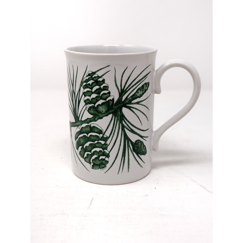 Godiva Chocolatier Pine Cone Ceramic Coffee Mug White Green Holiday Winter Cup